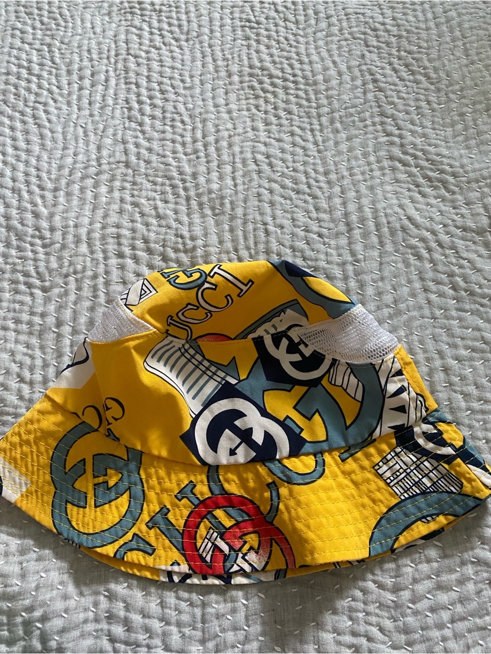 Luxury Yellow Logo Print Mesh Bucket Hat - Picture 3 of 5